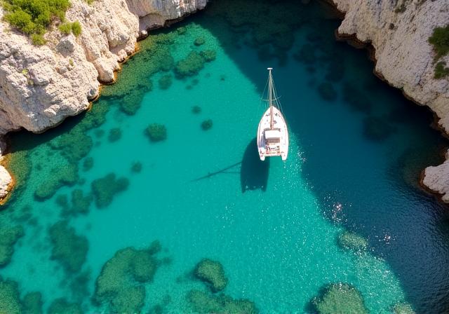 Türkisfarbenes Wasser in einer Mittelmeerbucht