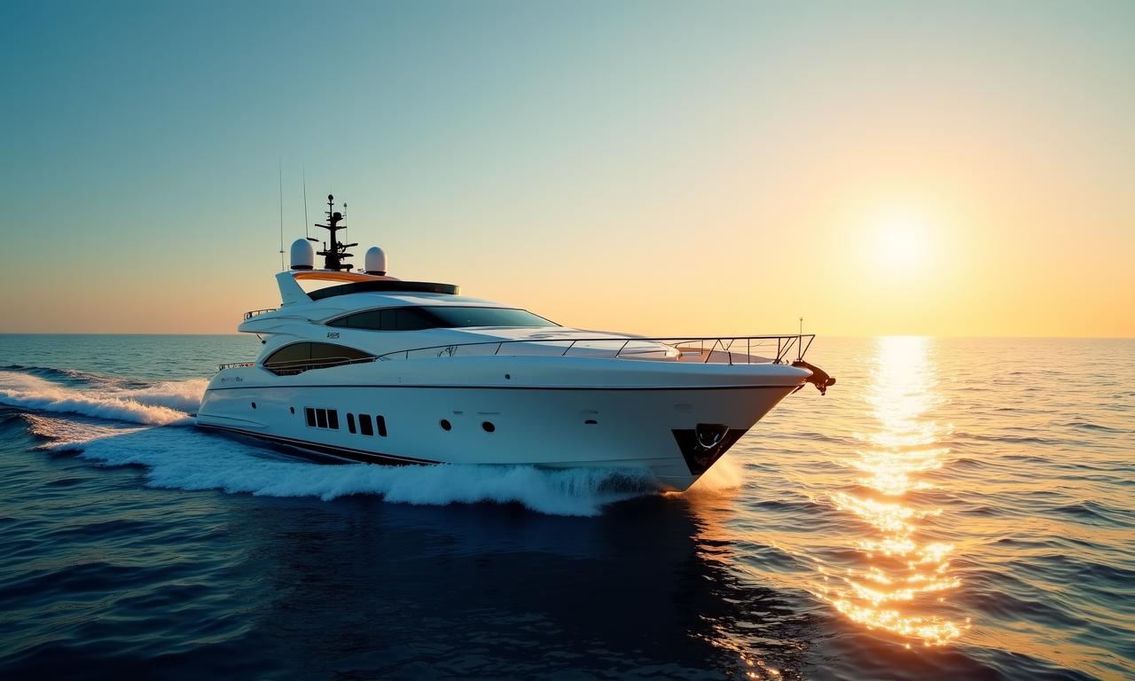 Luxusyacht im Mittelmeer bei Sonnenuntergang