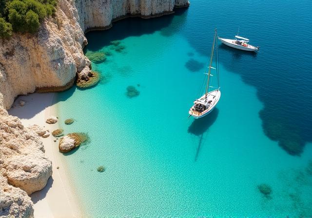 Kristallklares Wasser in einer versteckten Bucht auf Formentera