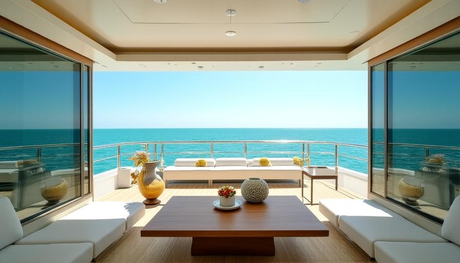 Großzügiges Open-Space Deck mit Blick auf das weite Meer