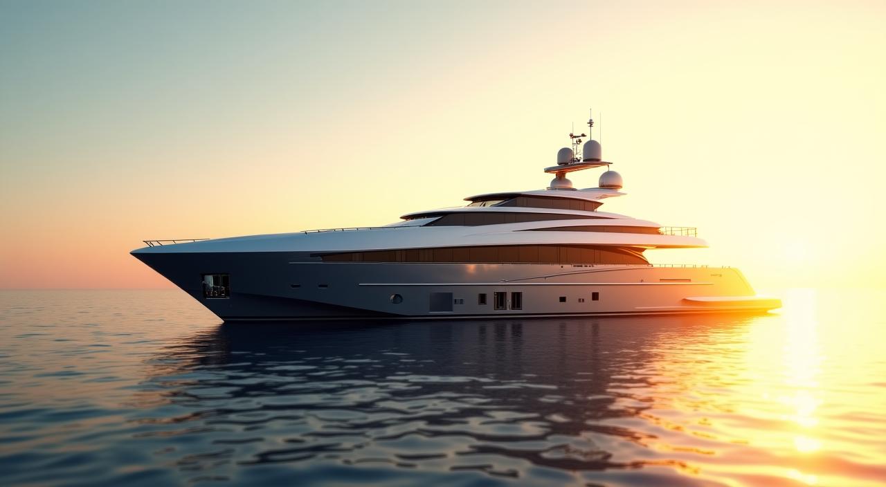 Moderne Luxusyacht bei Sonnenuntergang im Mittelmeer