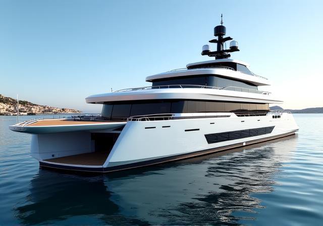 Moderne neue Luxusyacht im Hafen